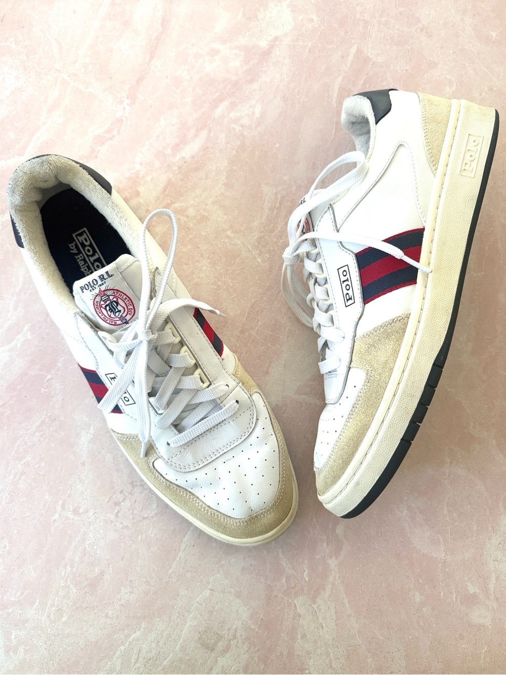 POLO Ralph Lauren Athletic Co. POLO Court Low Leather Logo Sneakers 12D